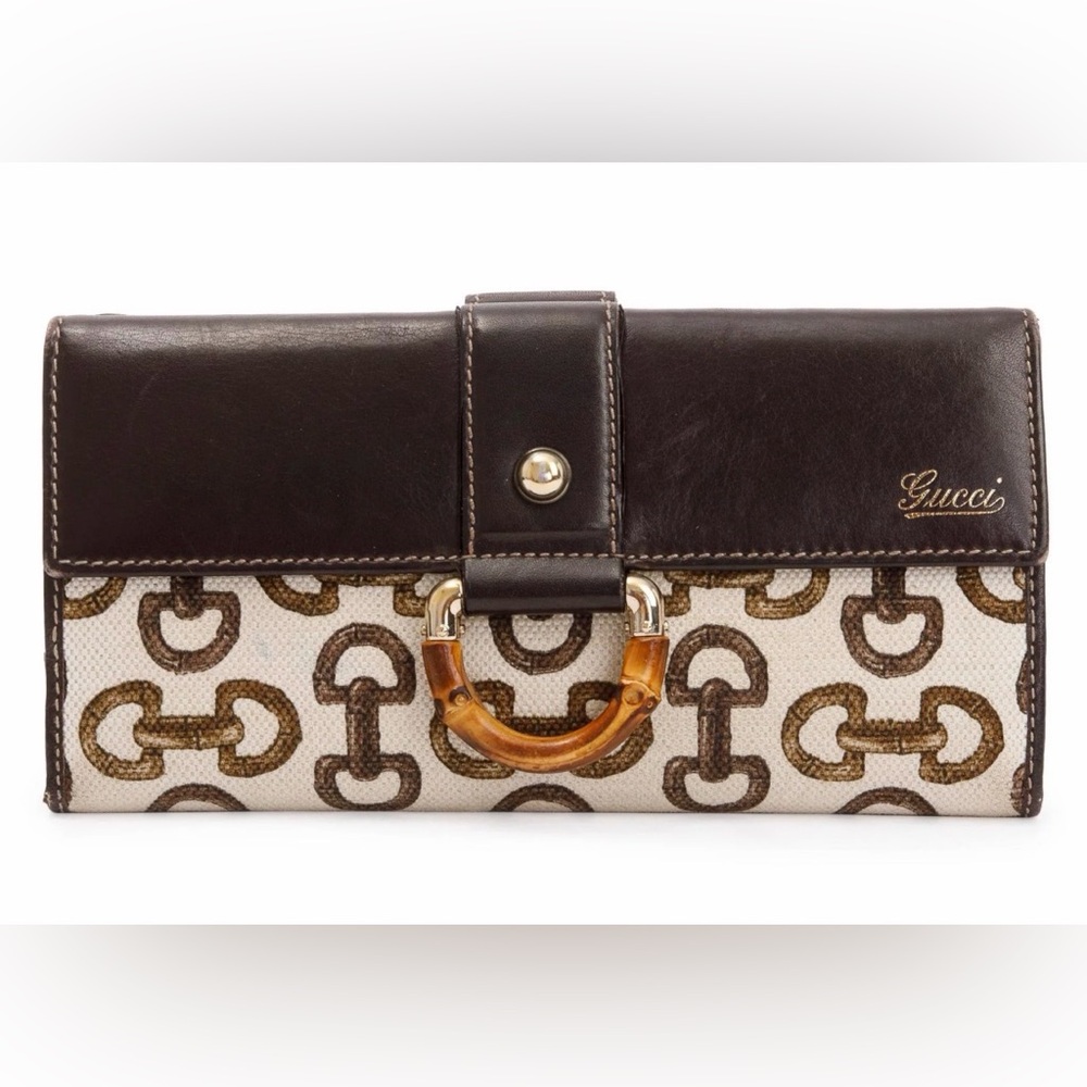 ⭐️Vintage Gucci Horse-bit Canvas Bamboo D-Ring Wallet⭐️